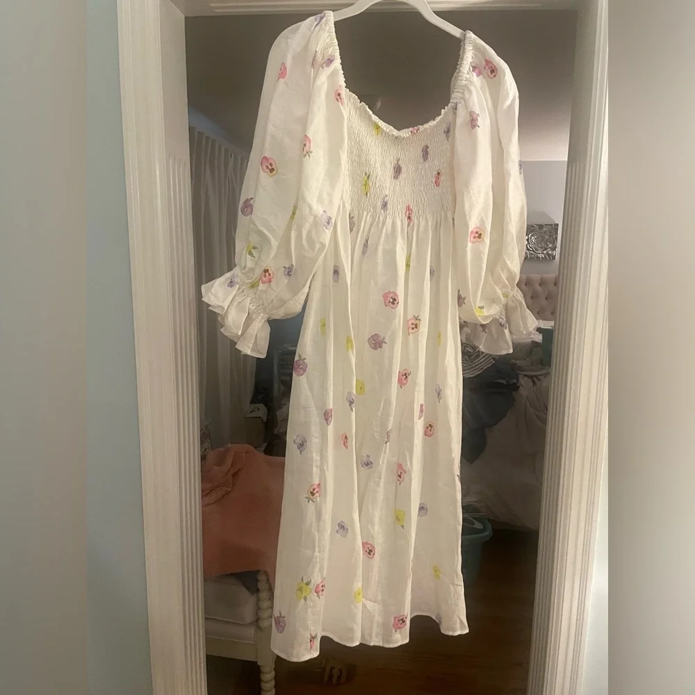 Sleeper Atlanta Pansies Smocked Bodice Midi Dress - Picture 7 of 14